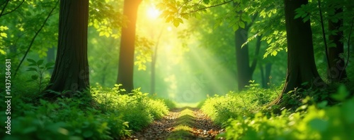 Sun-dappled vibrant green forest, bokeh effect,  high resolution,  garden,  wallpaper