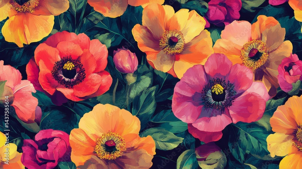 custom made wallpaper toronto digitalVibrant Watercolor Poppies and Anemones Floral Design