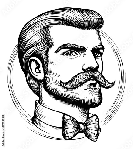 Vintage engraving illustration of a stylish gentleman with mustache