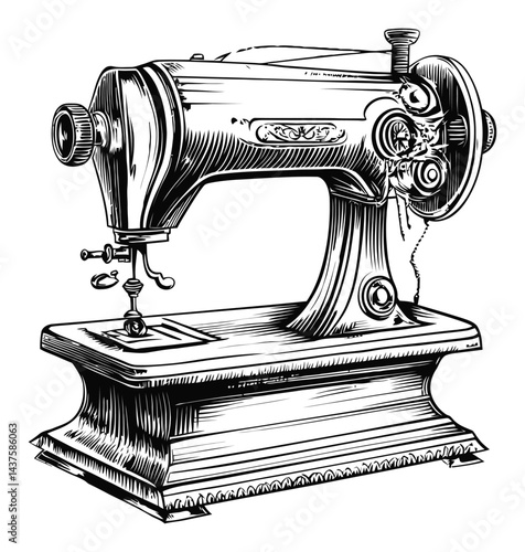 Vintage Sewing Machine Engraving Illustration for Crafting and Design