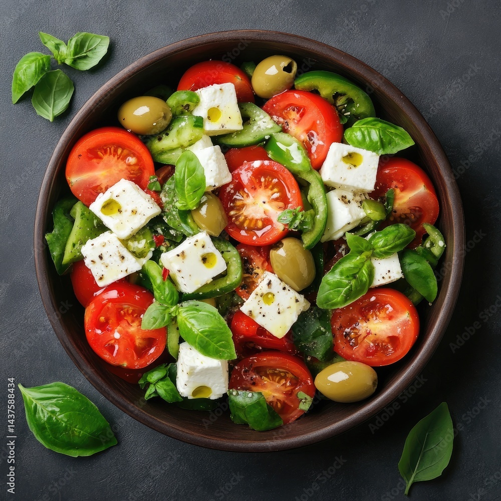 Fresh, vibrant Greek salad in a bowl Fresh, vibrant Greek salad in a bowl