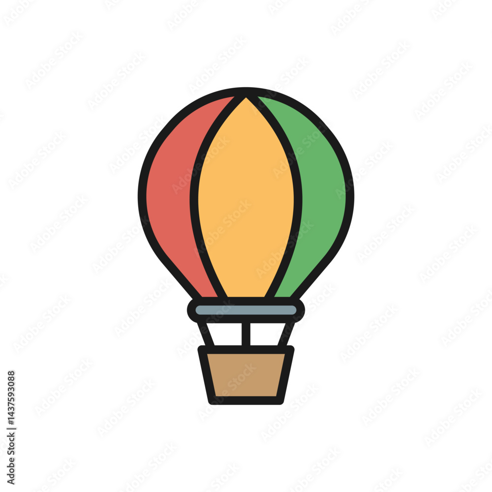 Obraz premium Hot air balloon vector icon in solid line style, simple and minimalist transport vehicle icon