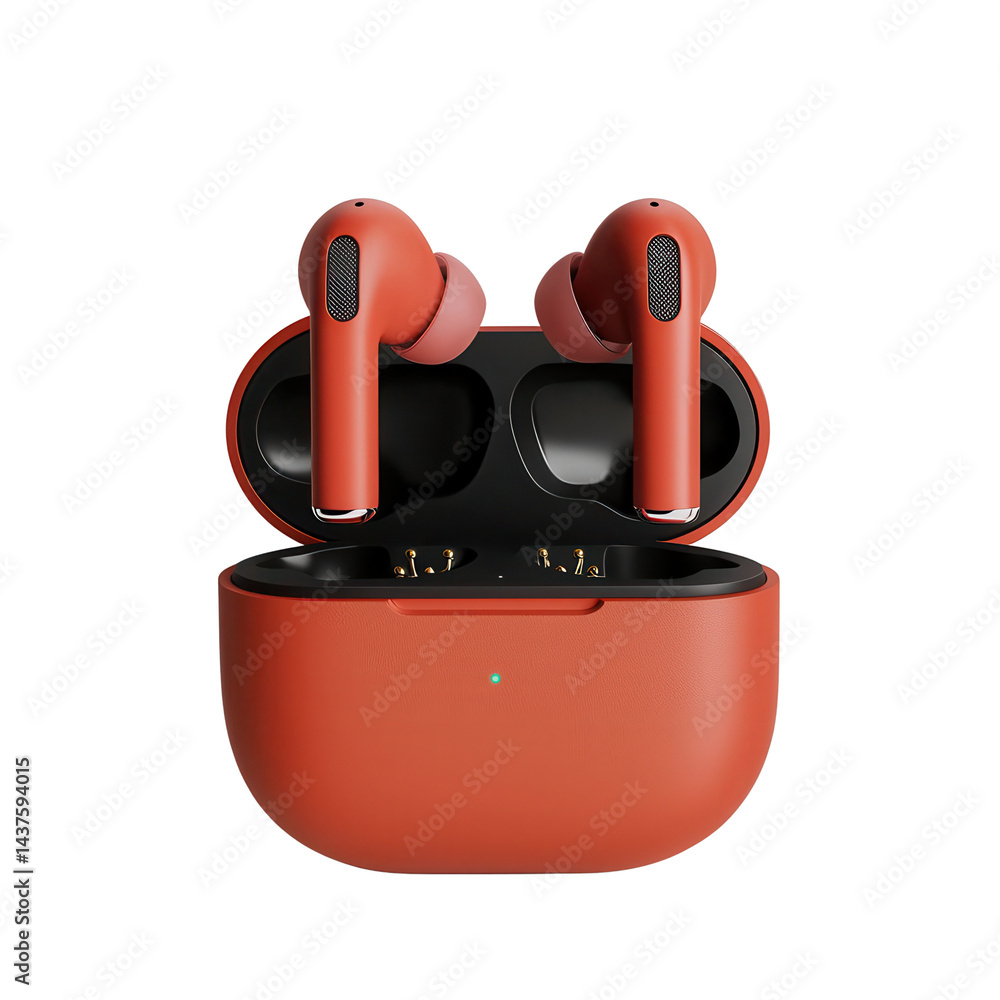 Modern wireless earbuds nestled in a sleek charging case.