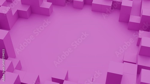 大量の立方体に囲まれた空きスペースの360° 回転映像(ピンク色／1分間ループ) 3DCG