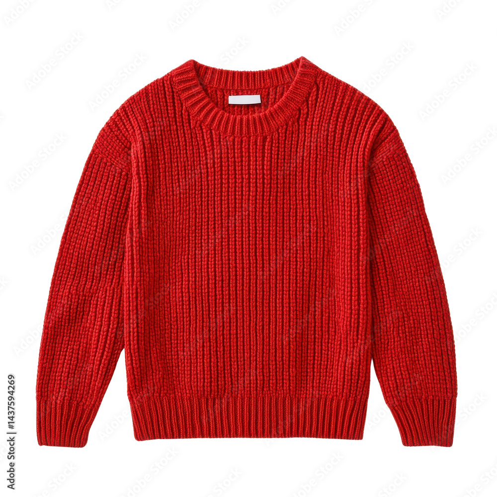 Cozy red sweater with textured knit, perfect for autumn and winter fashion.