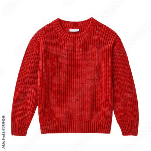 Cozy red sweater with textured knit, perfect for autumn and winter fashion.