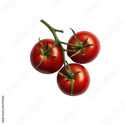 Obraz na płótnie Fresh red tomatoes on vine isolated on black background for culinary presentations. w salonie