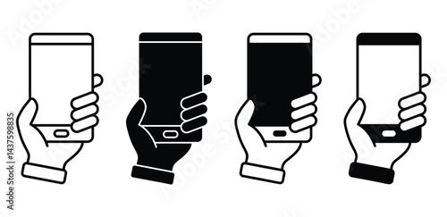 Smartphone Icons Held in Hands Black and White Color Vector Design