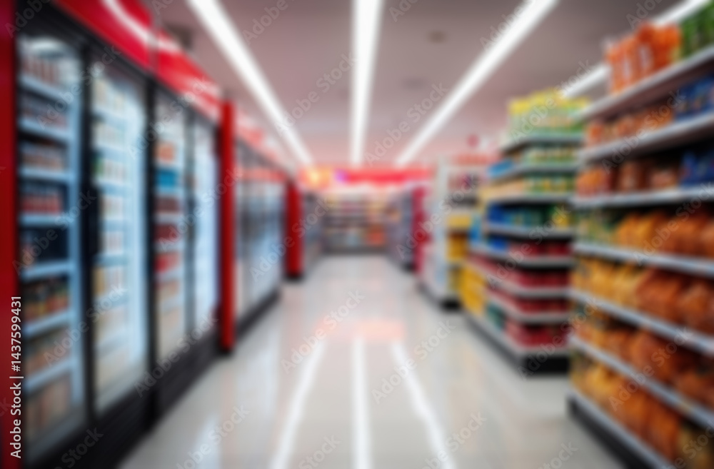 Fototapeta premium Supermarket blur. Abstract, colorful shopping background. Perfect for retail concepts or ads. Unfocused.
