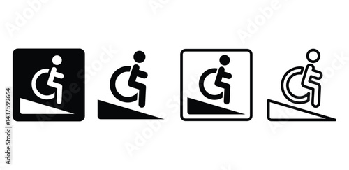 Step Descent Wheelchair Accessibility Icons Black and White Ramp Symbols Vector Design