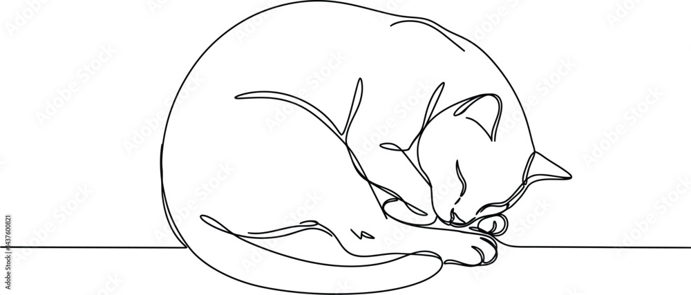 Obraz premium Sleeping Cat, Continuous Line Illustration
