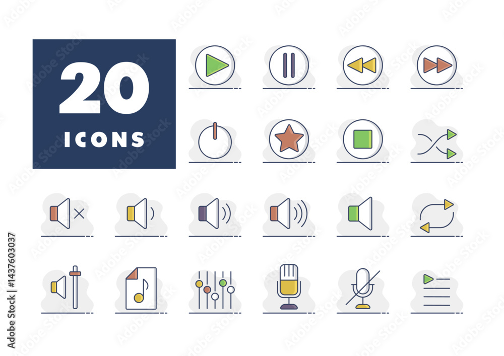 Fototapeta premium Multimedia user interface vector icons set