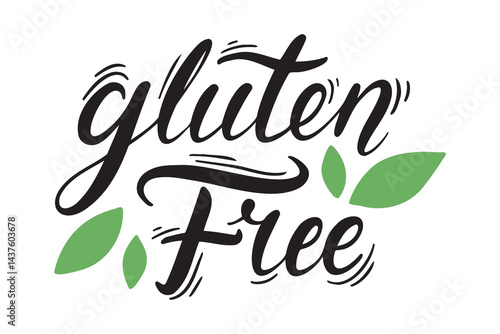 Gluten free organic nature hand written lettering. Emblem gluten free leaf logo, label badge for packaging and advertising.