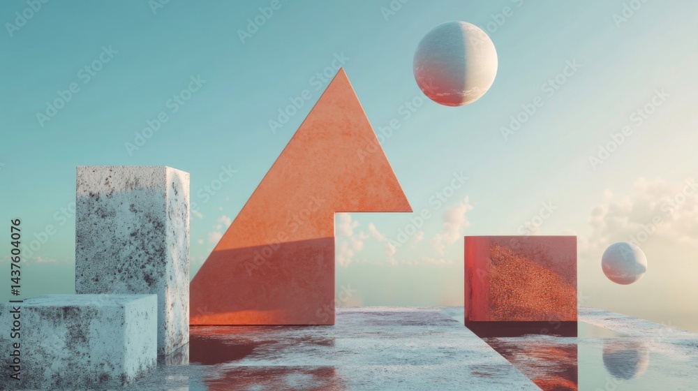 Naklejka premium Abstract Geometric Shapes 3D Render with Pastel Colors