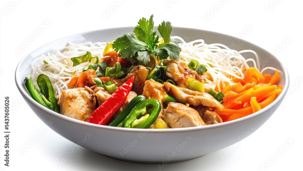 Stir-fried chicken with rice noodles and vegetables Stir-fried chicken with rice noodles and vegetables