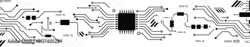 Stylized Black and White Circuit Board Vector Illustration