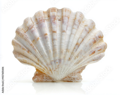 White Elegant Sea Jacobean Scallop Shell Isolated On White Background