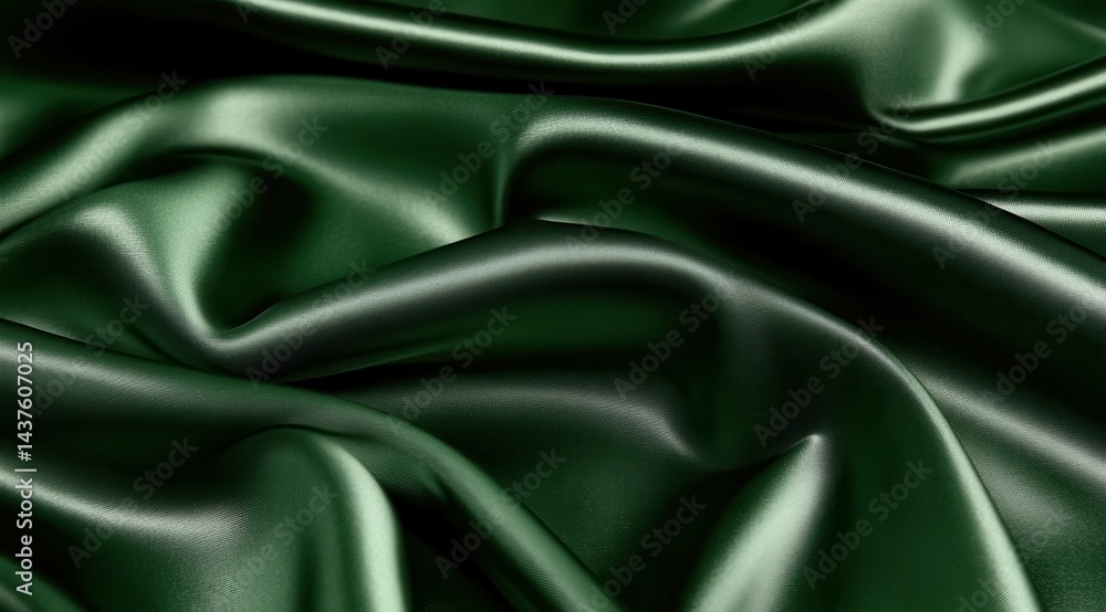 Deep green satin fabric drapes in luxurious folds Deep green satin fabric drapes in luxurious folds