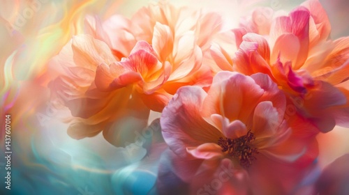 Peach and Pink Roses in Soft Light