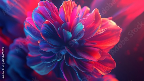 Vibrant Abstract Flower in Red Blue Hues