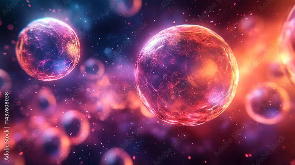 Abstract vibrant glowing spheres in space. Abstract vibrant glowing spheres in space.