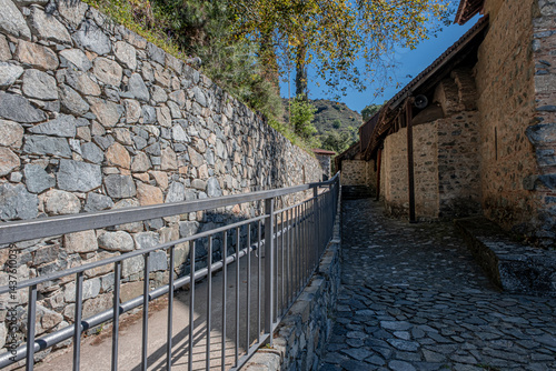 Kalopanayiotis village, with chapels, churches, monastery, Venetian bridge, cobbled streets, and trails, located on the slopes of Marathassa Valley,  Troodos Mountains, Nicosia District, Cyprus