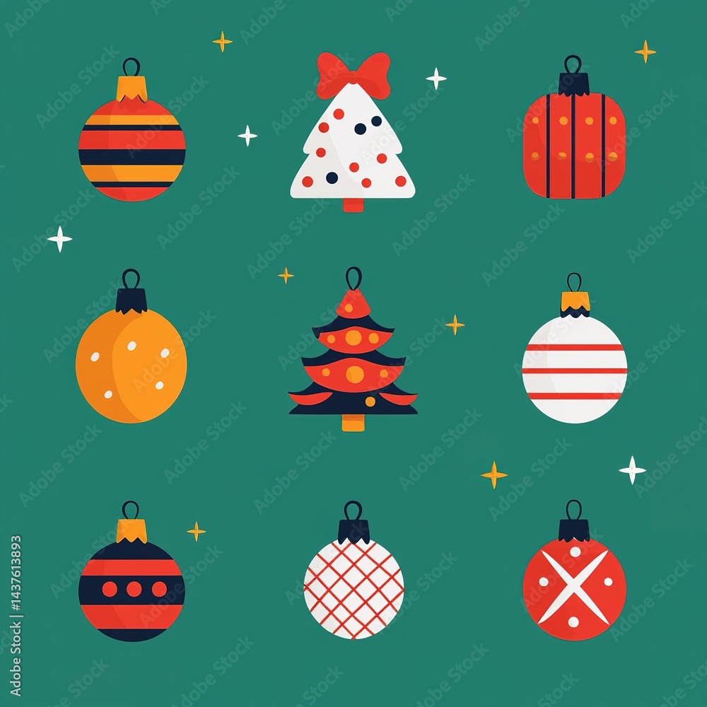 Christmas ornament chaos festive elements showcase holiday spirit graphic design vibrant green background whimsical view Christmas ornament chaos festive elements showcase holiday spirit graphic design vibrant green background whimsical view