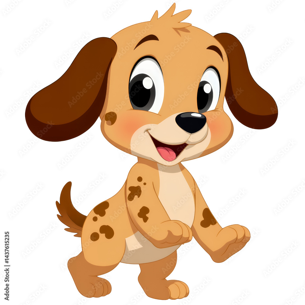 Obraz premium Cartoon Puppy Dog Walking, Brown Spots, Happy, transparent background