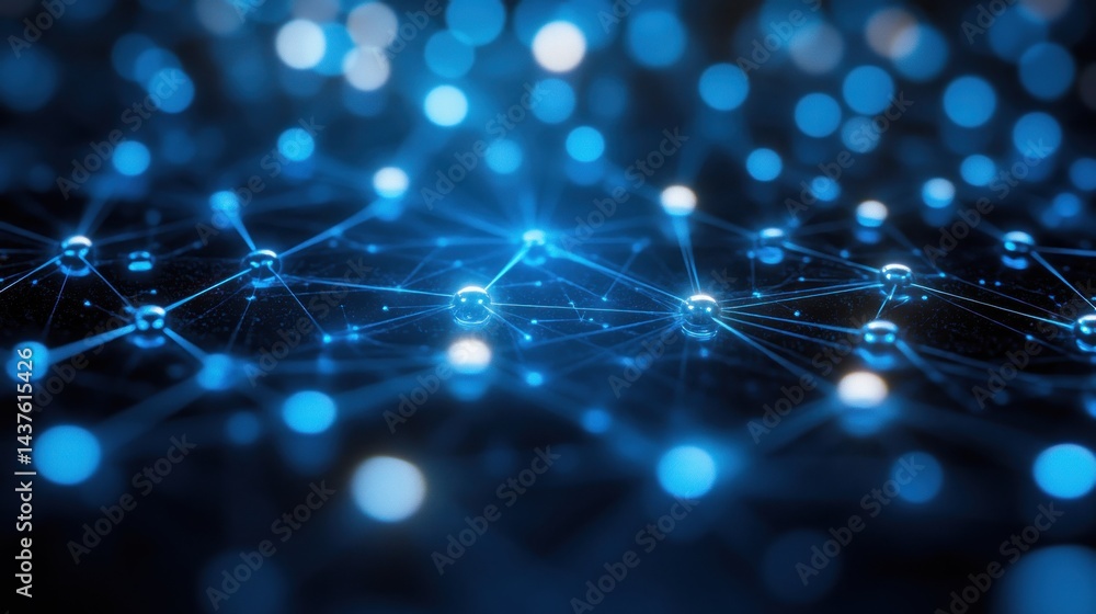 Abstract Network Connection: Digital Nodes and Lines Illuminating in Blue Abstract Network Connection: Digital Nodes and Lines Illuminating in Blue