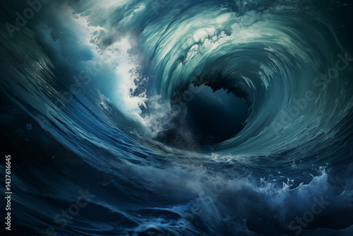 A deep, intense whirlpool with a dramatic gradient of dark blues and blacks,