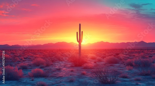 Desert sunrise with saguaro cactus