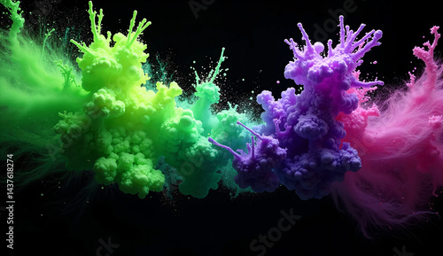 High-Contrast Neon Green and Purple Ink Abstract Art Wallpaper — Digital Fluid Motion on Black Background

