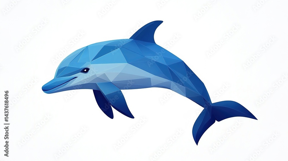 Fototapeta premium Blue polygonal dolphin leaping on white background.