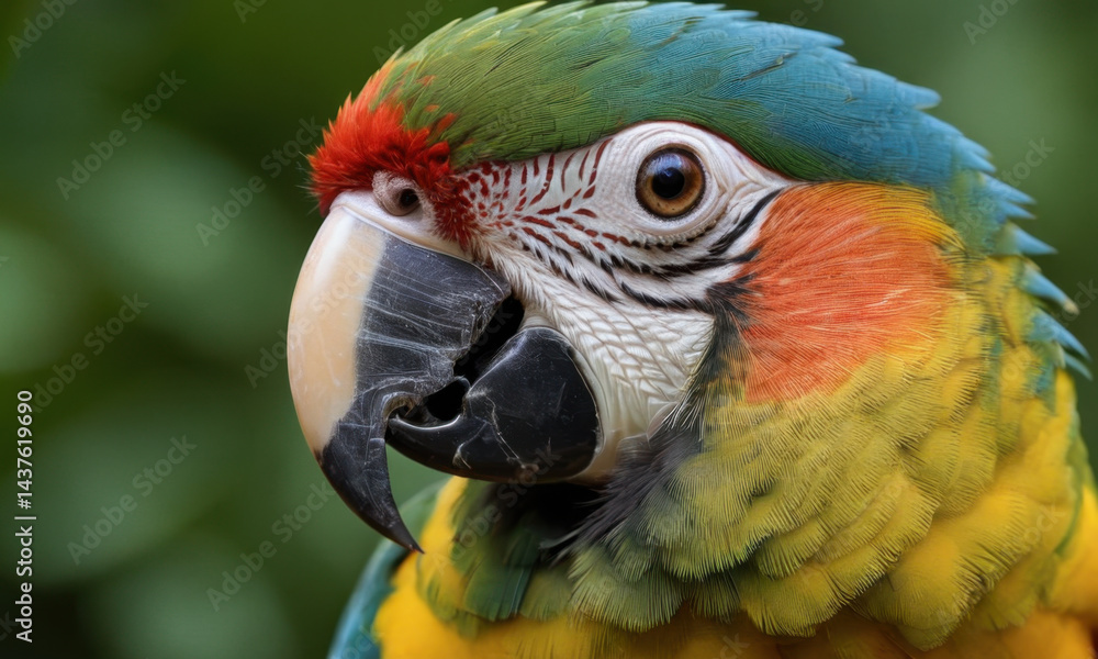 A close-up shot of a colorful parrot's face with a blurred background A close-up shot of a colorful parrot's face with a blurred background