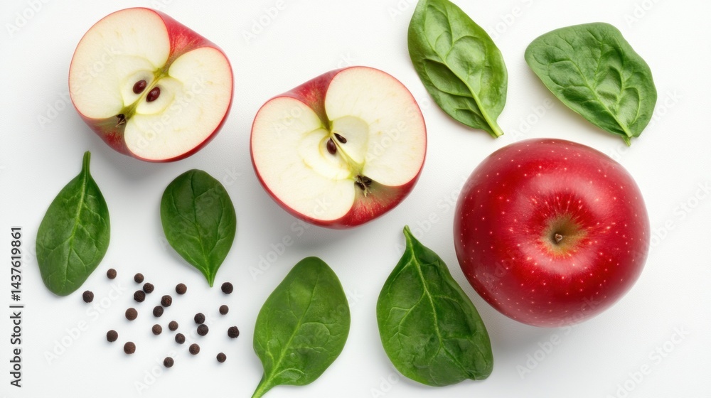 Fresh apples and spinach with peppercorns Fresh apples and spinach with peppercorns