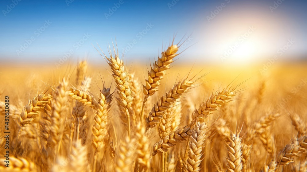 Fototapeta premium Golden Wheat Field at Sunset: A Harvest Symphony