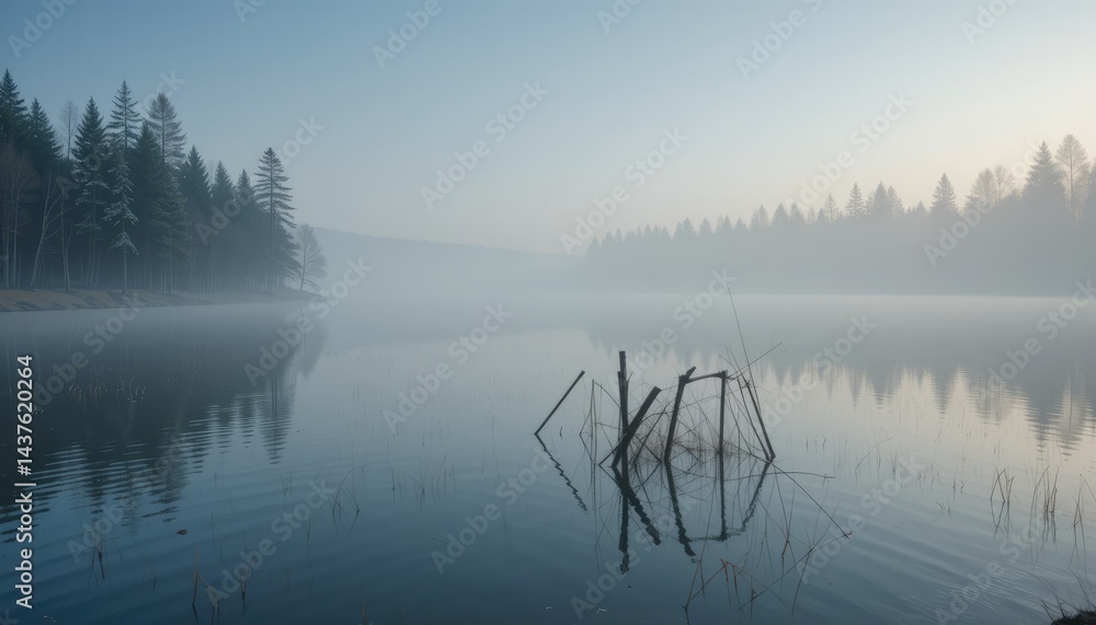 Fototapeta premium misty morning on the lake