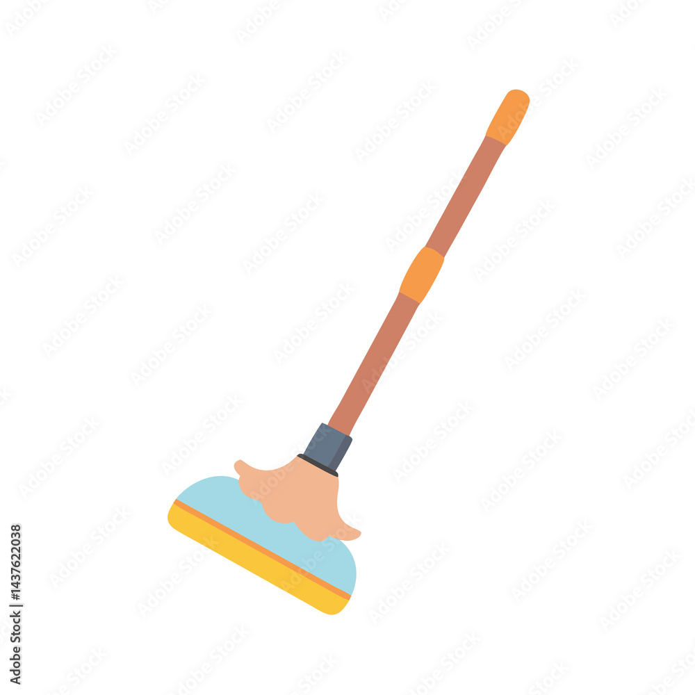 Cleaning supplies illustration featuring a mop with a long handle and a flat cleaning head perfect for floor cleaning Cleaning supplies illustration featuring a mop with a long handle and a flat cleaning head perfect for floor cleaning