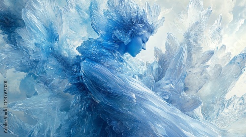 Serene Ice Crystal Woman in a Frozen Fantasy Landscape