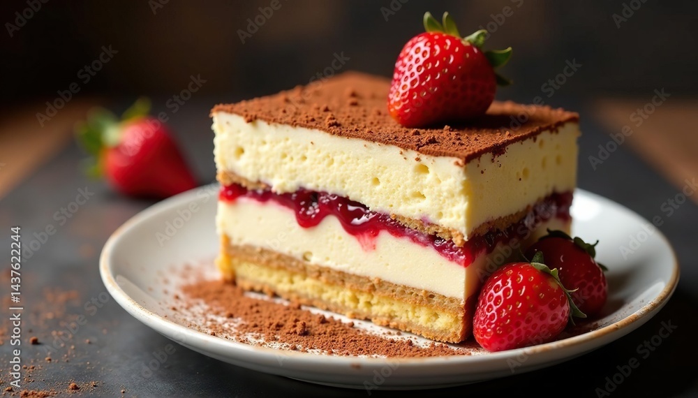 Elegant tiramisu, showcasing rich texture and delicate layers , studio shot, cocoa Elegant tiramisu, showcasing rich texture and delicate layers , studio shot, cocoa