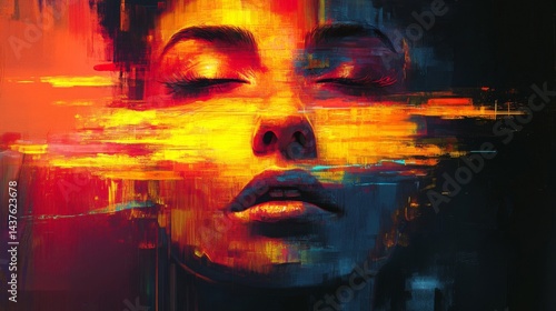 Abstract Portrait of a Woman with Glitch Effect