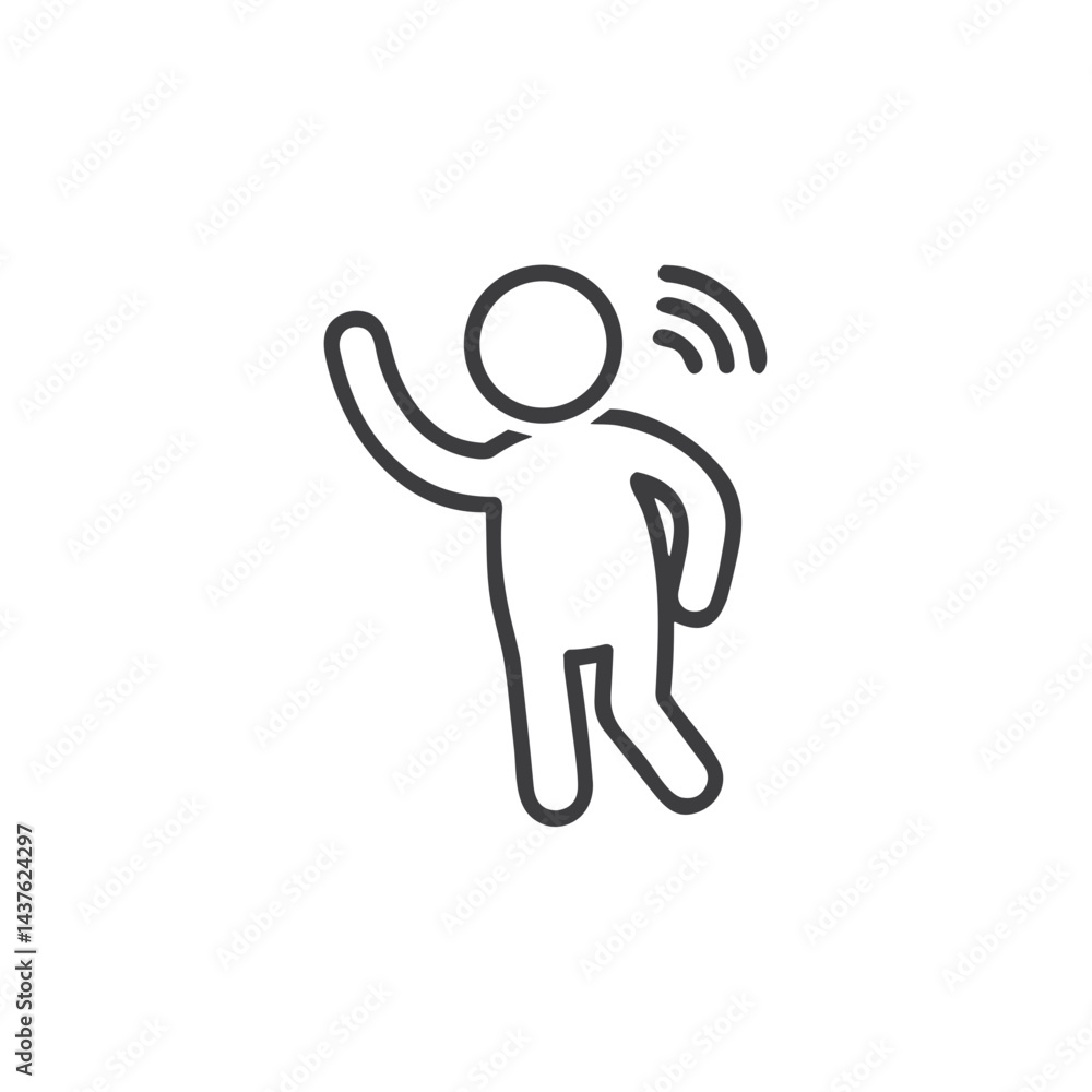 Fototapeta premium Waving Person Line Icon for Greeting Cards, Social Media Apps, Communication Platforms, Welcome Pages, Customer Service Materials and Friendly User Interfaces