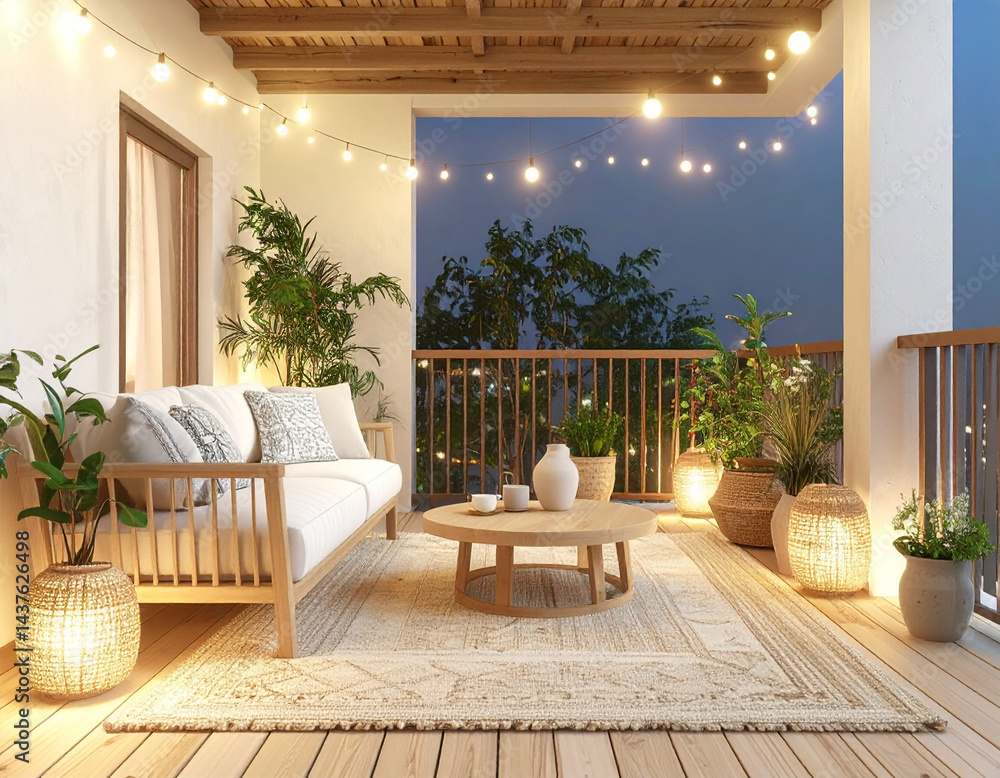 Fototapeta premium Japandi Style Balcony Minimalist Outdoor Space Photo