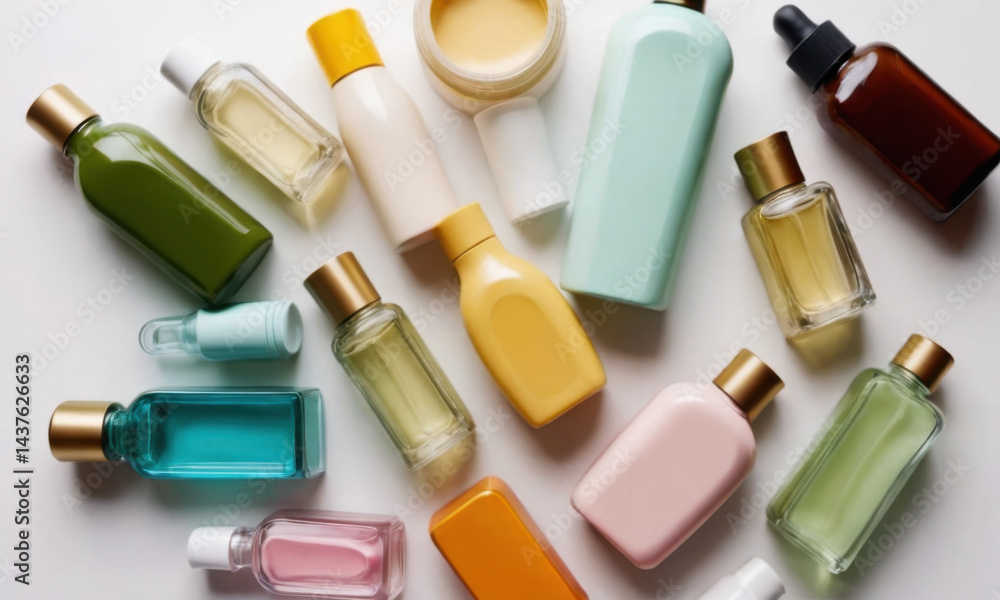 Collection of various perfume bottles on a clean white background, ideal for advertising or product presentation Collection of various perfume bottles on a clean white background, ideal for advertising or product presentation