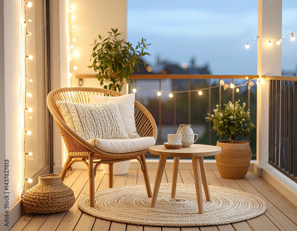Fototapeta premium Japandi Style Balcony Minimalist Outdoor Space Photo