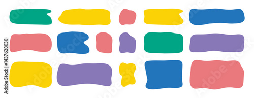 Hand drawn doodle organic colorful rectangle frame set. Abstract liquid shapes. freehand flat blobs. Irregular empty text box.