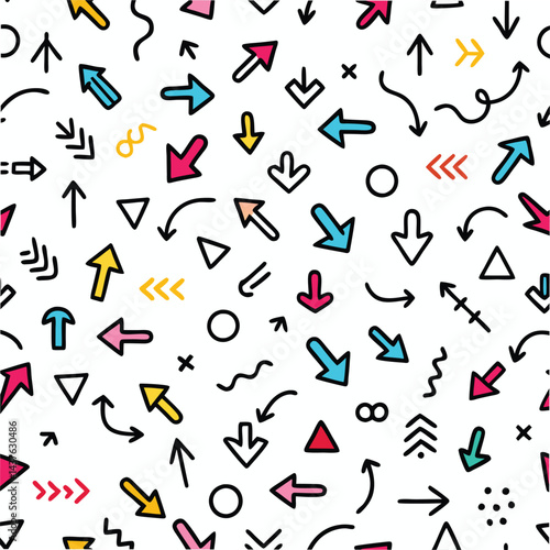 Colorful Doodle Arrows and Shapes Pattern