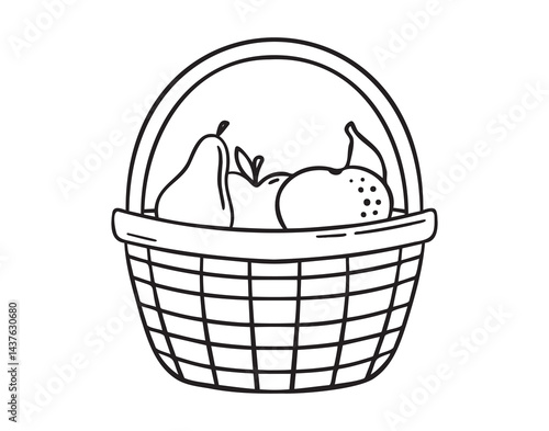 fruit basket icon doodle hand drawn. Outline fruit basket line drawing clipart symbol