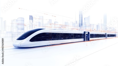Futuristic High-Speed Train in a Modern Cityscape