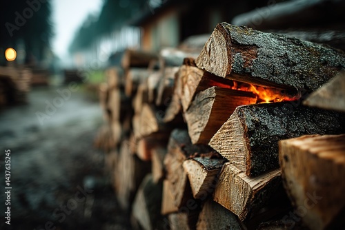 Wallpaper Mural "Neatly stacked chopped firewood pile with rich rustic texture under natural outdoor lighting, softly blurred forest background creating cozy countryside atmosphere."

 Torontodigital.ca